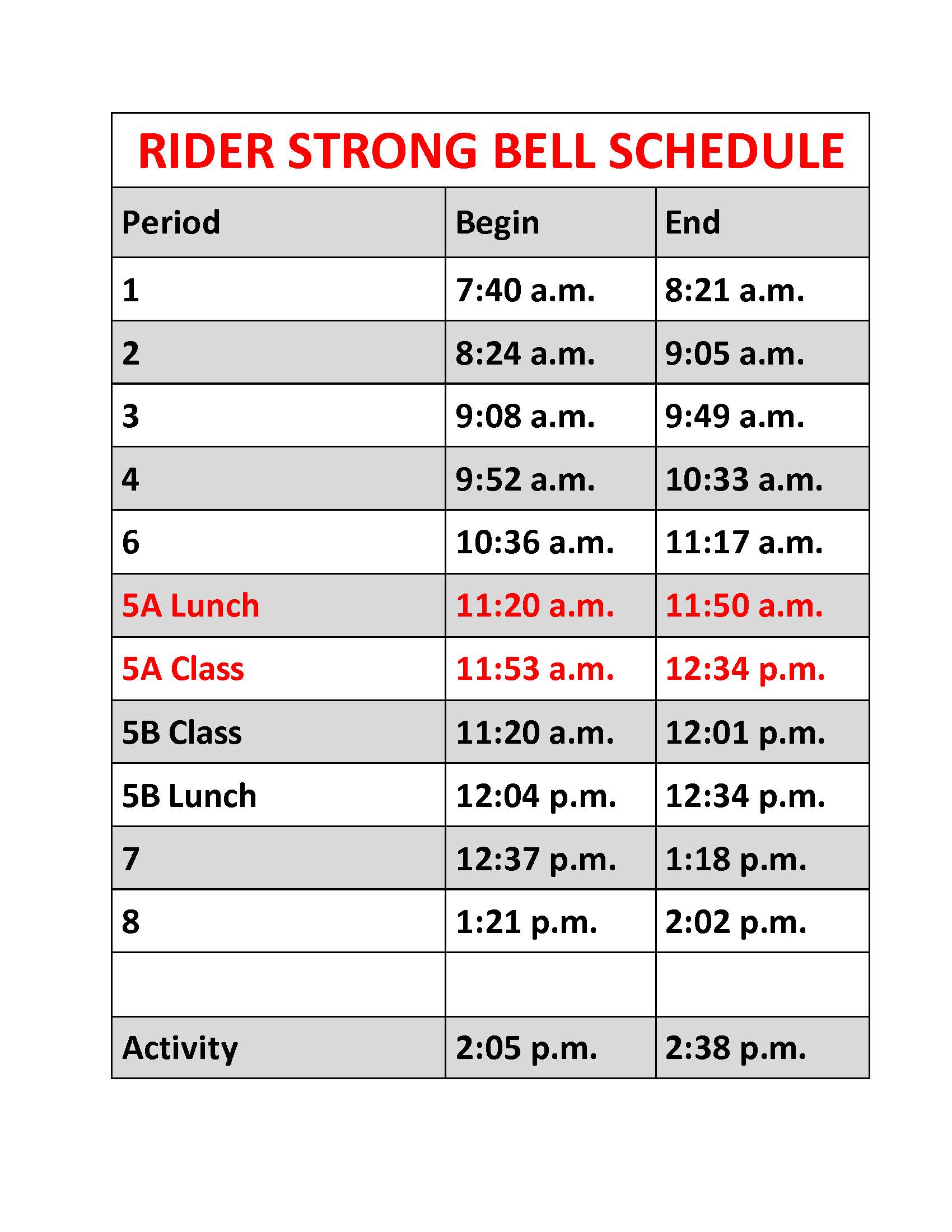 OHS Bell Schedules Orrville City Schools